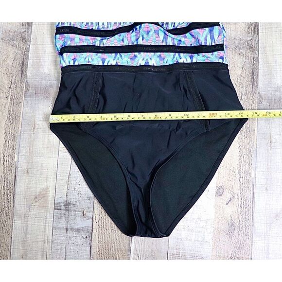 XOXO Blue Novelty Trim 1pc Sweetheart Strapless Swimsuit sz MEDIUM - Picture 7 of 10